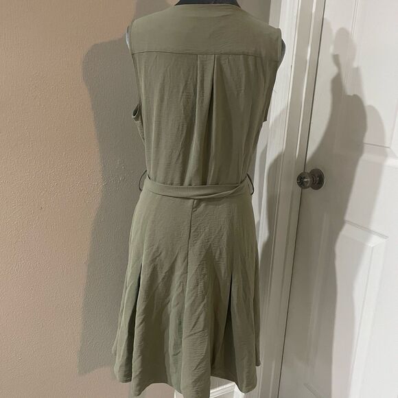 DKNY Women's Olive Green Button Front V-Neck Tank Dress w/ Pockets Size 10 - Picture 2 of 3